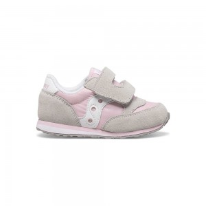 Saucony Baby Jazz Hook & Loop Sneaker Grey/Pink/White | 683795-PSD