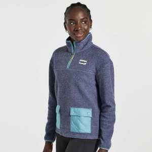 Saucony Rested Sherpa 1/4 Zip Sodalite Heather | 546239-LVG