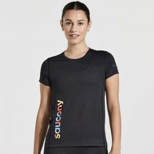 Saucony Stopwatch Graphic Short Sleeve Black Graphic | 637058-DXA