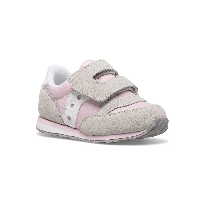 Saucony Baby Jazz Hook & Loop Sneaker Grey/Pink/White | 683795-PSD