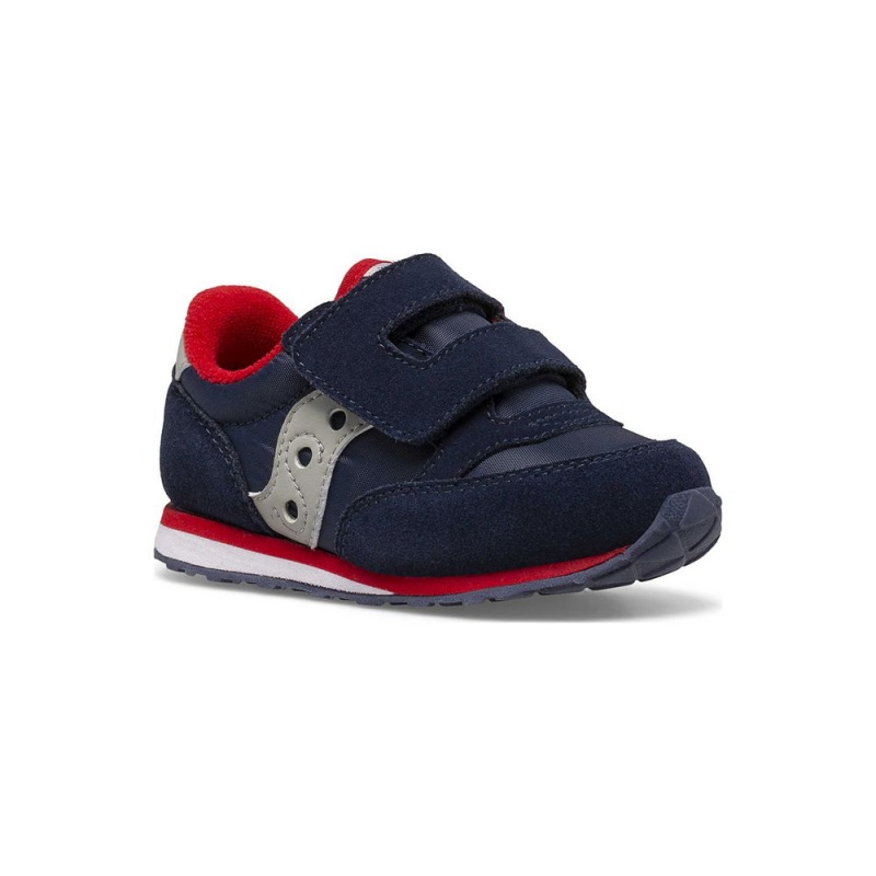 Saucony Baby Jazz Hook & Loop Sneaker Navy/Grey/Red | 274510-DVJ