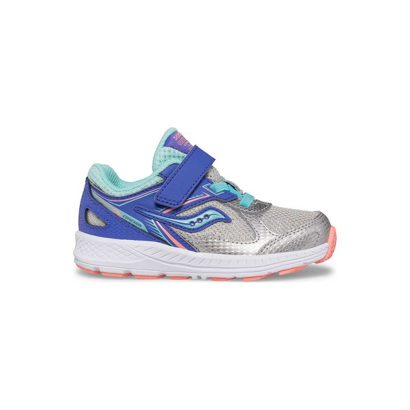 Saucony Cohesion 14 A/C Jr. Sneaker Silver/Periwinkle/Turq | 524086-DQO