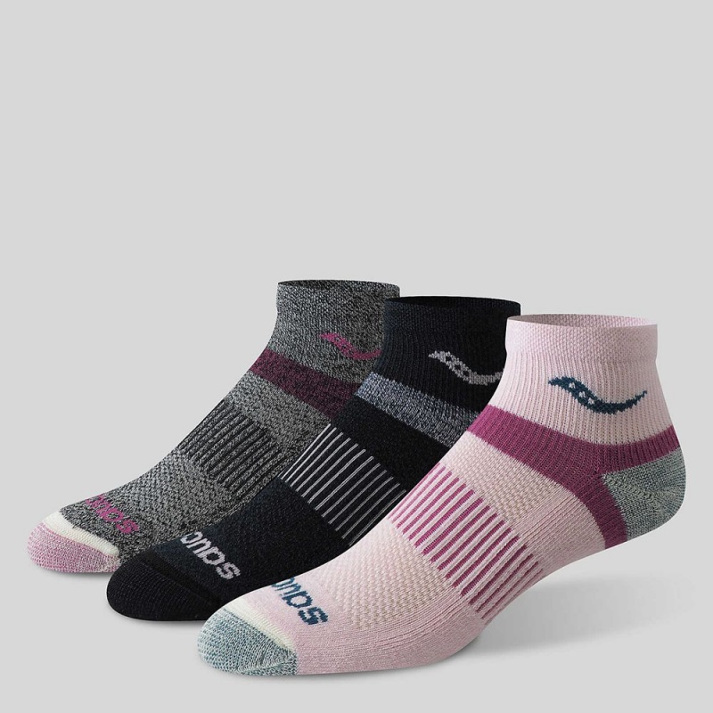 Saucony Inferno Merino Wool Blend Quarter 3-Pack Sock Pink | 642719-XCE