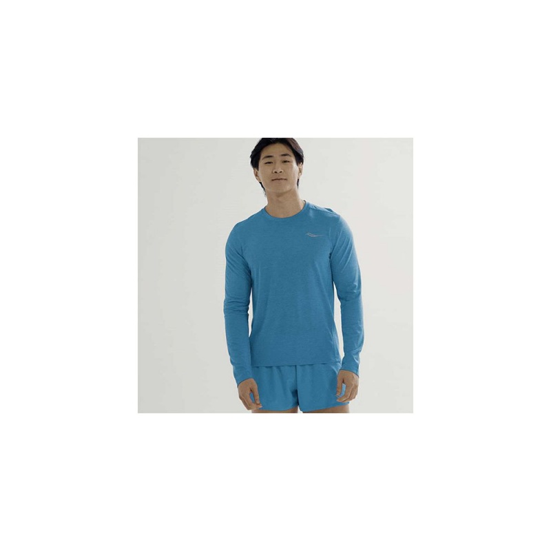 Saucony Stopwatch Long Sleeve Azure Heather | 764135-AOG