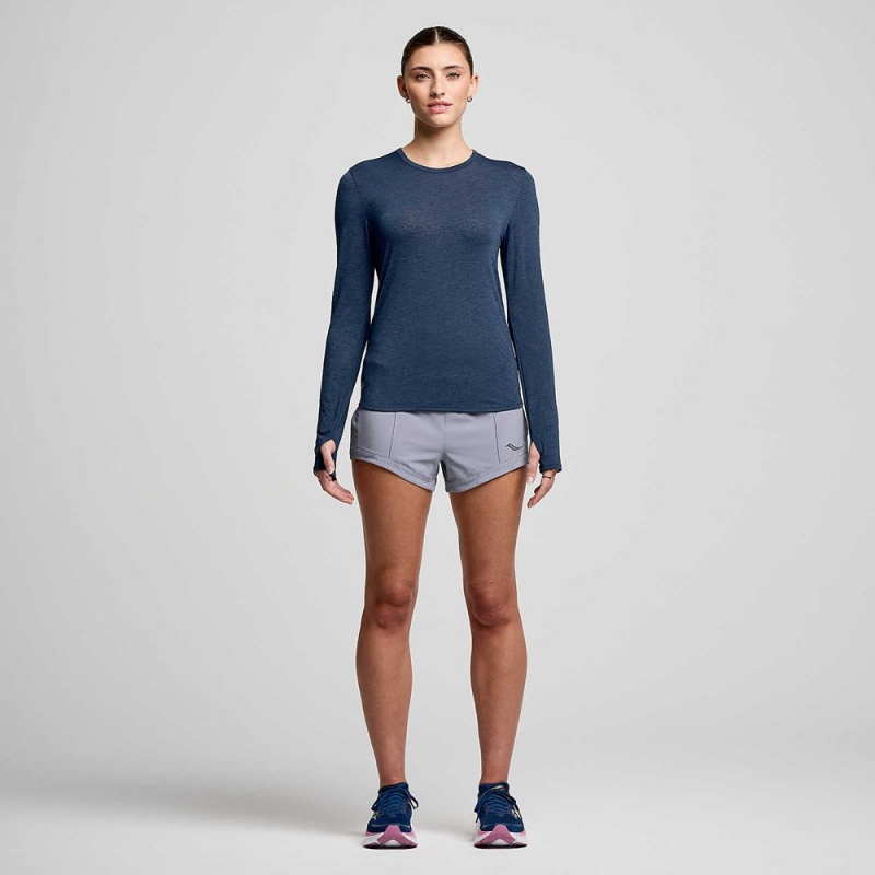 Saucony Stopwatch Long Sleeve Navy Heather | 574693-UVQ