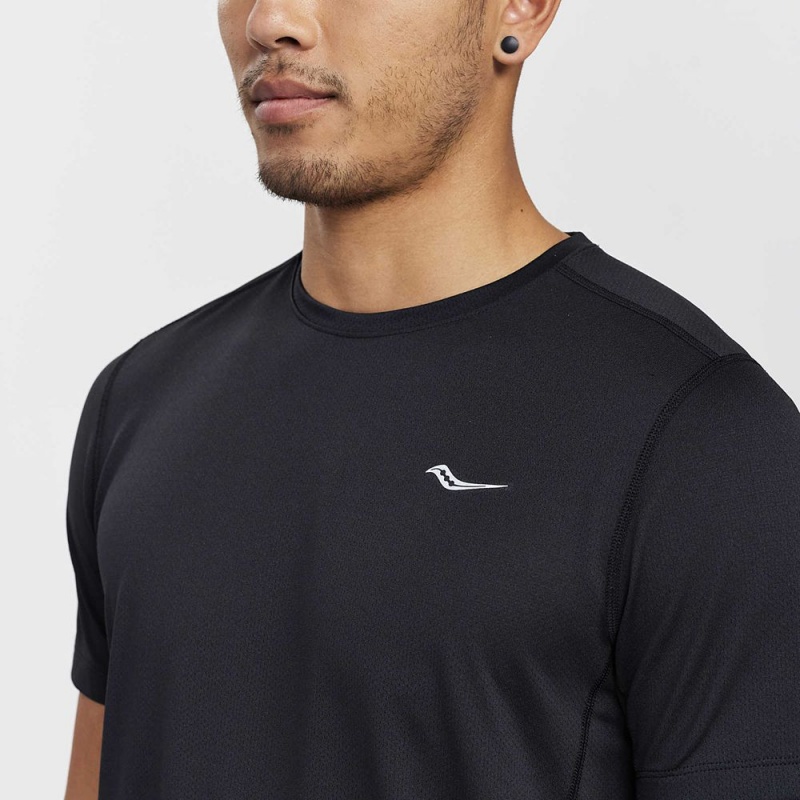 Saucony Stopwatch Short Sleeve Black | 389146-HIP