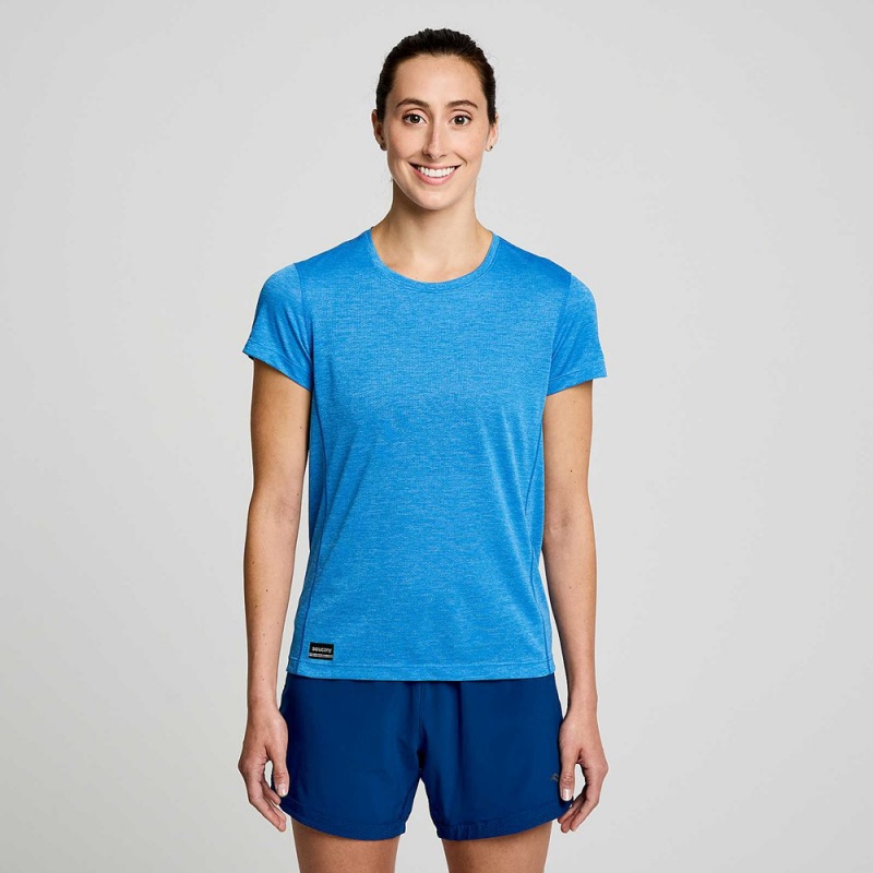 Saucony Stopwatch Short Sleeve Bluelight Heather | 804962-HUI