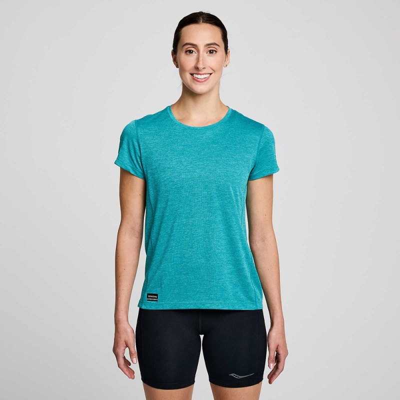 Saucony Stopwatch Short Sleeve Ink Heather | 710298-IOE